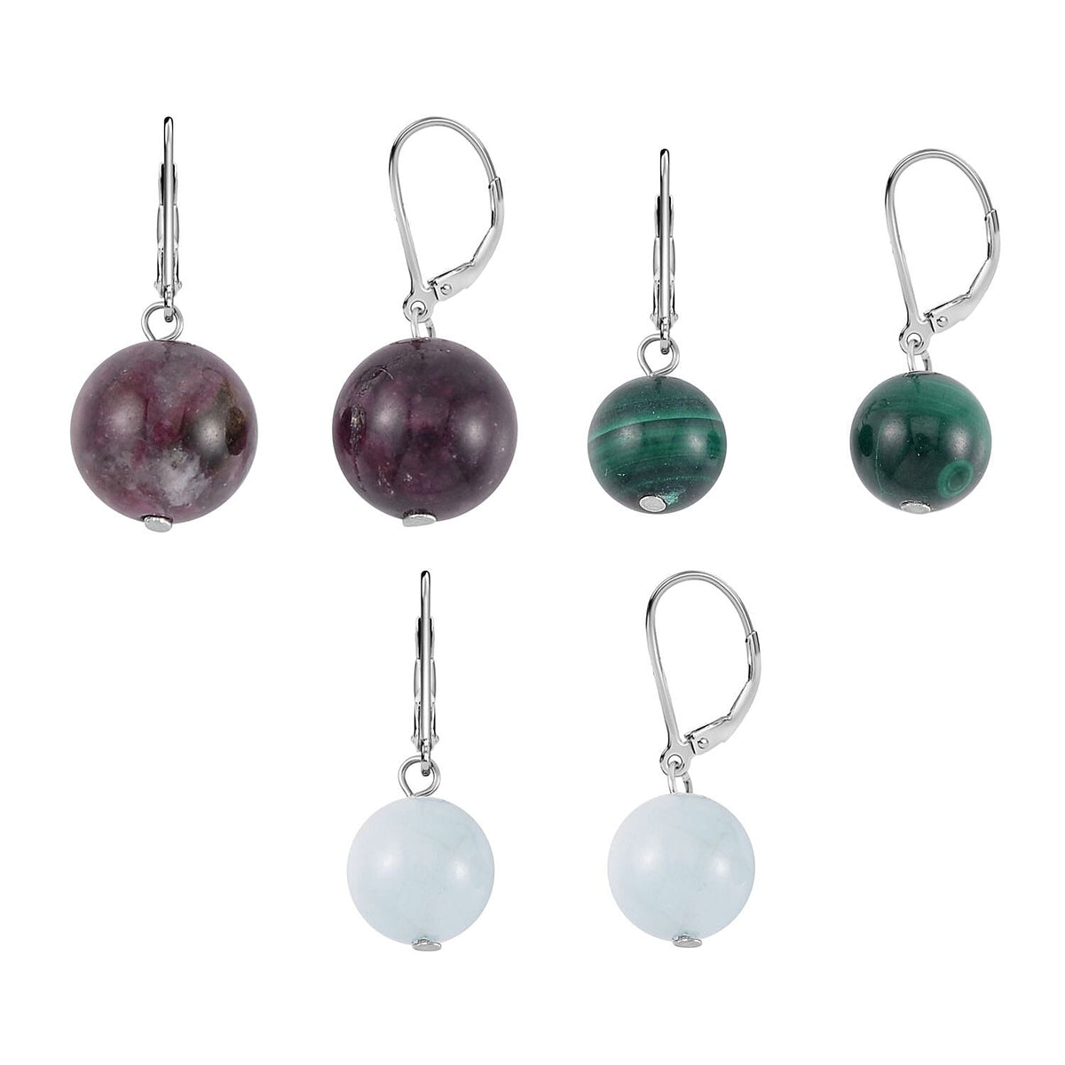 Set of 3 Pink Tourmaline and Malachite Lever Back Earrings 49.7 Ct 4228473 0