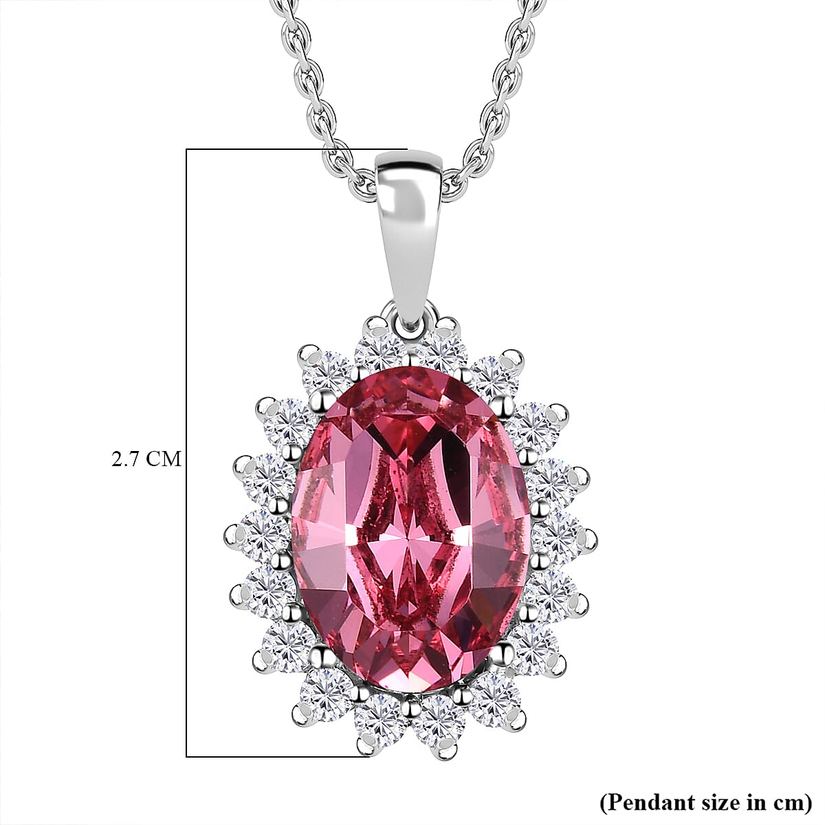 White Cubic Zirconia &amp; Rose Finest Austrian Crystal Platinum Overlay Sterling Silver Halo Pendant with Stainless Steel Chain (Size 20) 4228698 4