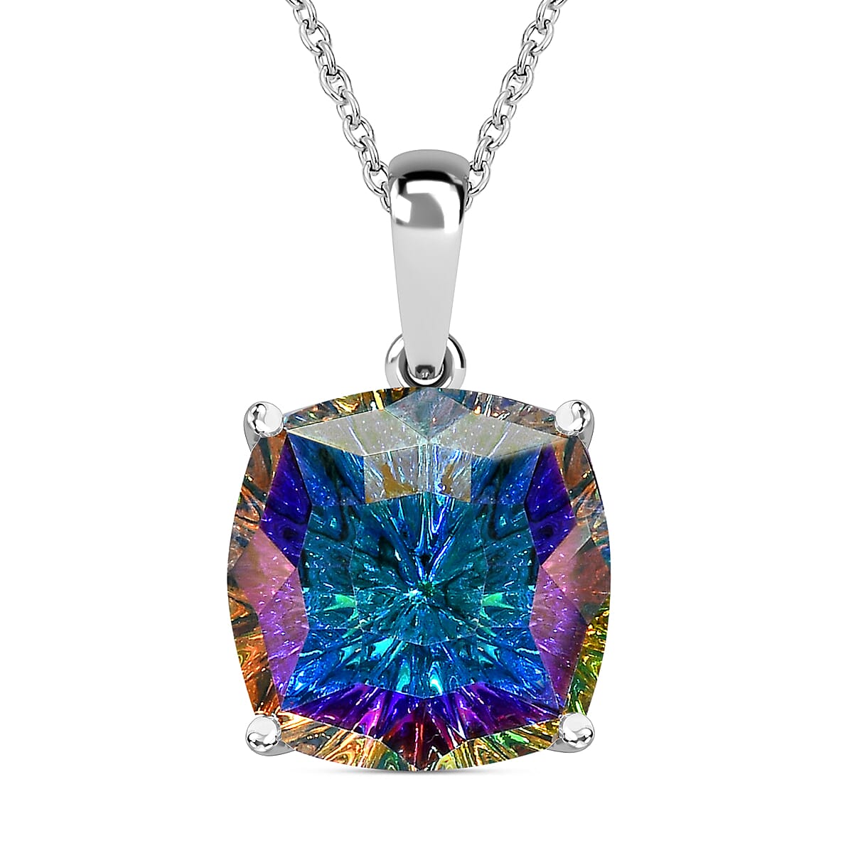 AB Austrian Crystal Platinum Overlay Sterling Silver Solitaire Pendant with Stainless Steel Chain (Size 20) 4228773 0