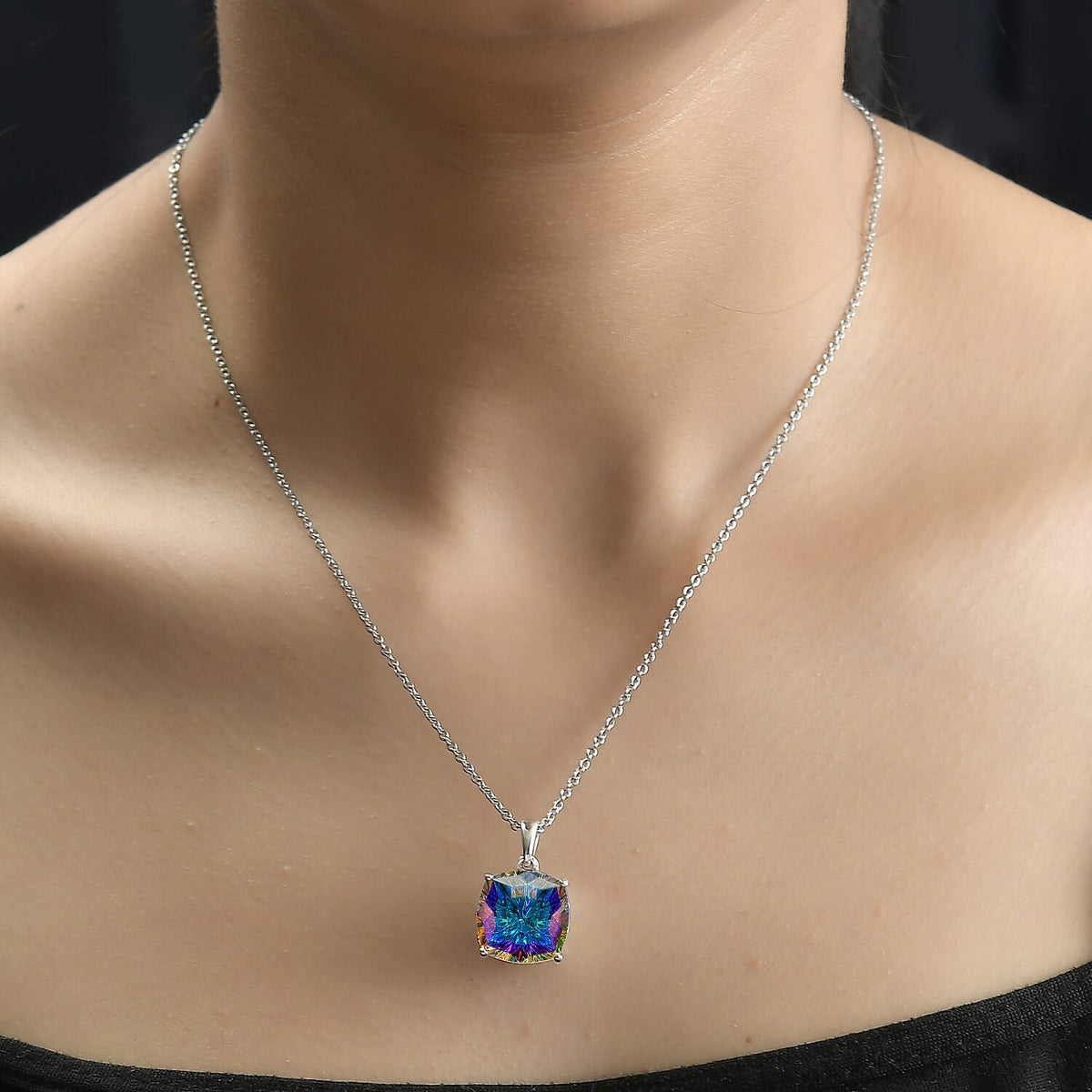AB Austrian Crystal Platinum Overlay Sterling Silver Solitaire Pendant with Stainless Steel Chain (Size 20) 4228773 1