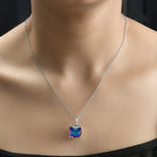 AB Austrian Crystal Platinum Overlay Sterling Silver Solitaire Pendant with Stainless Steel Chain (Size 20)