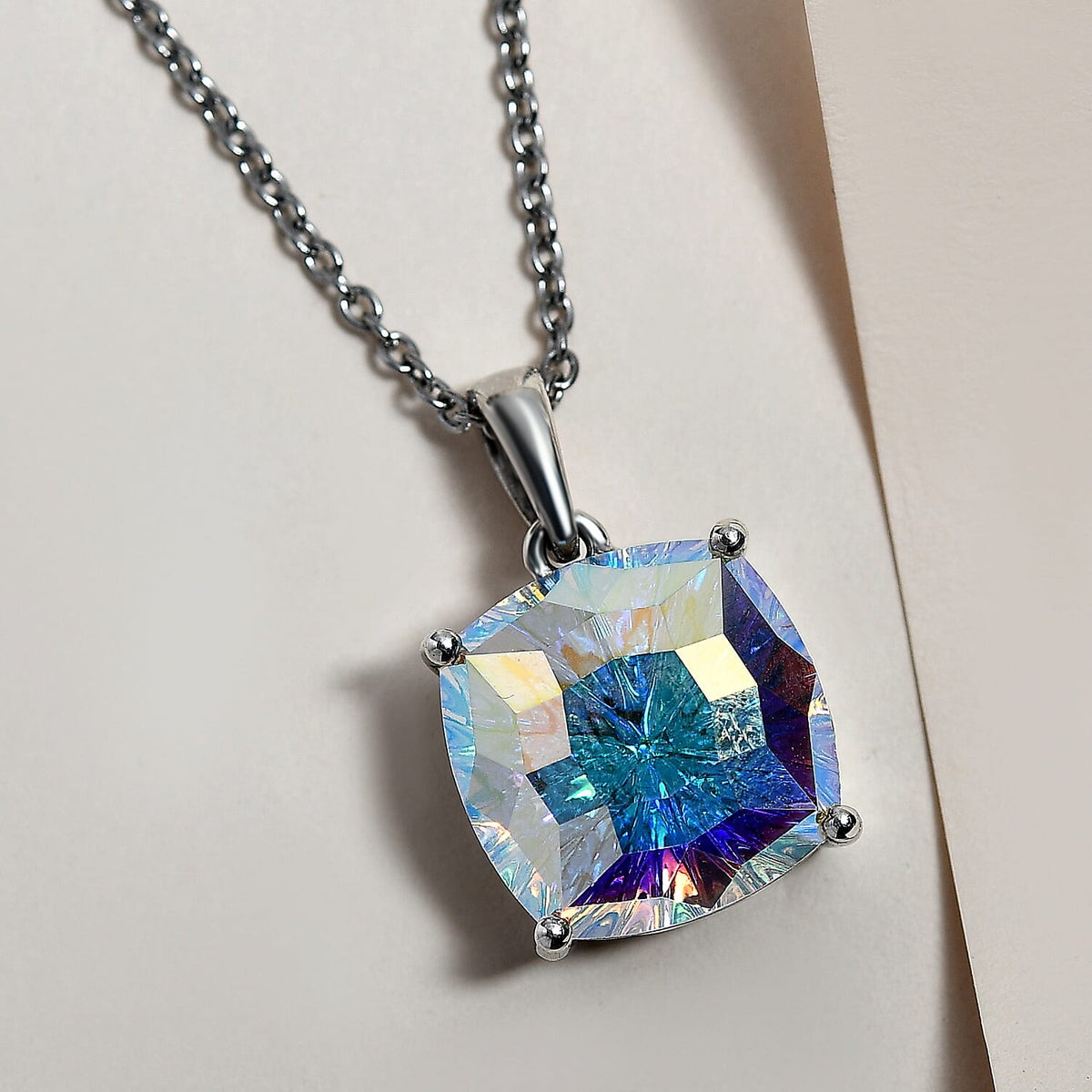 AB Austrian Crystal Platinum Overlay Sterling Silver Solitaire Pendant with Stainless Steel Chain (Size 20) 4228773 2
