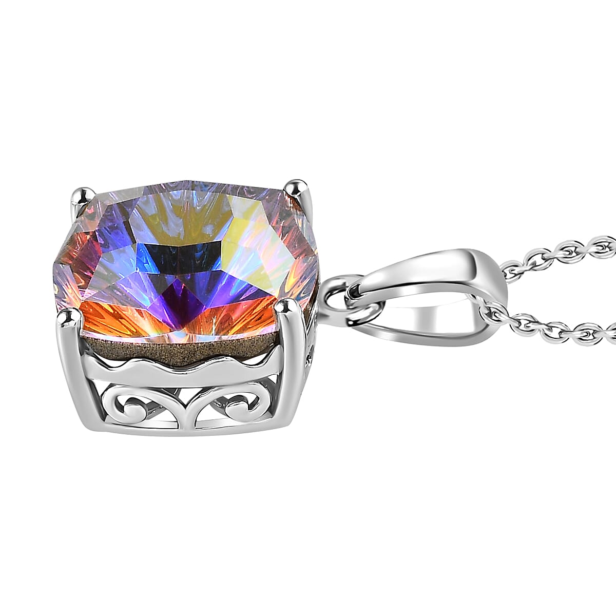 AB Austrian Crystal Platinum Overlay Sterling Silver Solitaire Pendant with Stainless Steel Chain (Size 20) 4228773 3