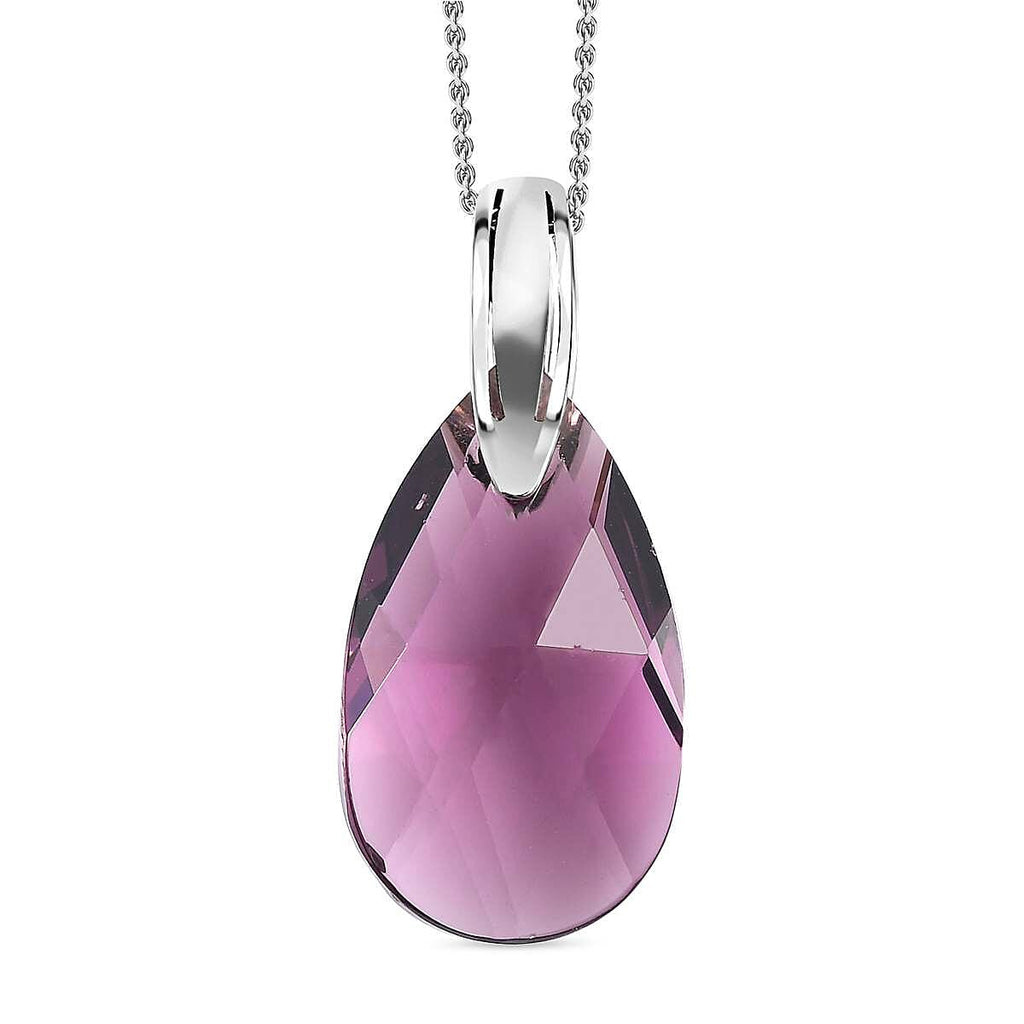 Foilback Amethyst Finest Austrian Crystal Solitaire Pendant with Chain (Size 20) in Platinum Overlay Sterling Silver