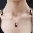 Foilback Amethyst Finest Austrian Crystal Solitaire Pendant with Chain (Size 20) in Platinum Overlay Sterling Silver