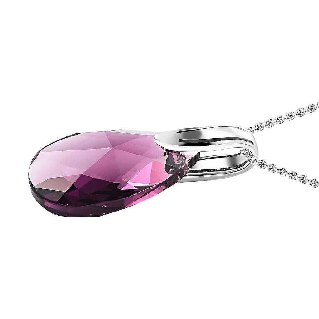 Foilback Amethyst Finest Austrian Crystal Solitaire Pendant with Chain (Size 20) in Platinum Overlay Sterling Silver