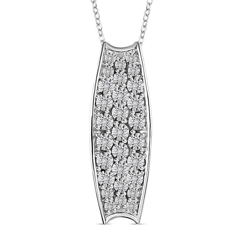 Diamond Pendant with Chain (Size 20) in Platinum Overlay Sterling Silver, Silver Wt. 5.06 Gms