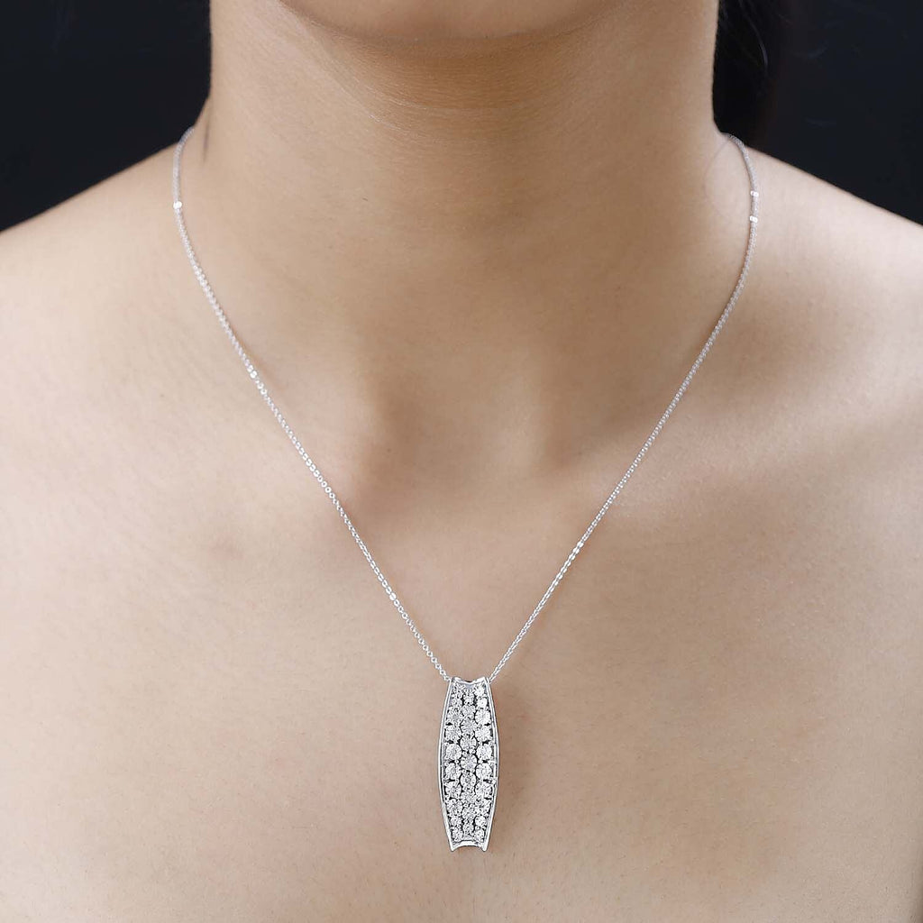 Diamond Pendant with Chain (Size 20) in Platinum Overlay Sterling Silver, Silver Wt. 5.06 Gms