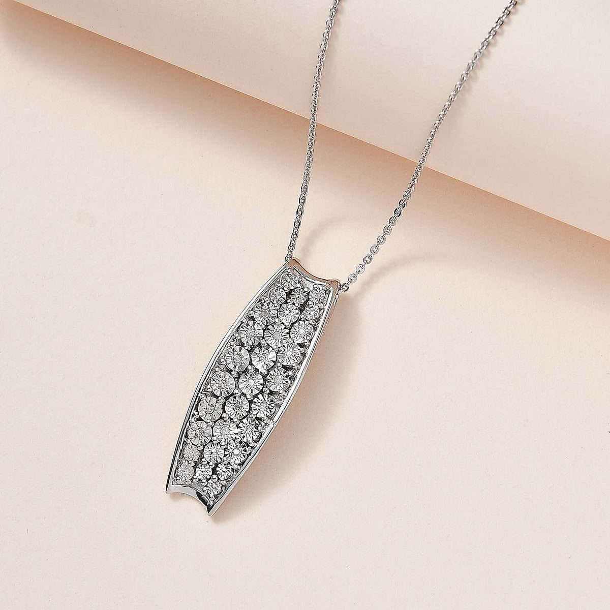 Diamond Pendant with Chain (Size 20) in Platinum Overlay Sterling Silver, Silver Wt. 5.06 Gms 4229356 2