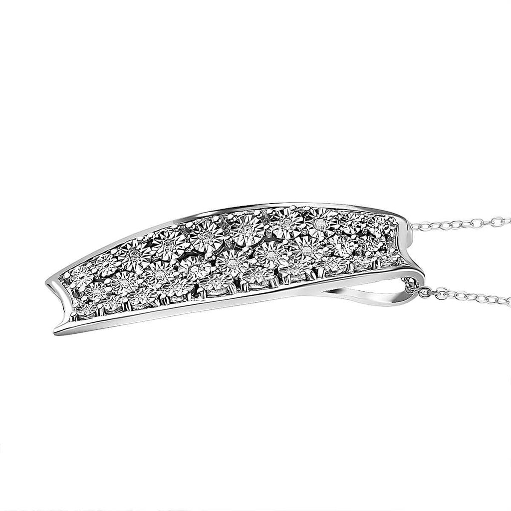Diamond Pendant with Chain (Size 20) in Platinum Overlay Sterling Silver, Silver Wt. 5.06 Gms