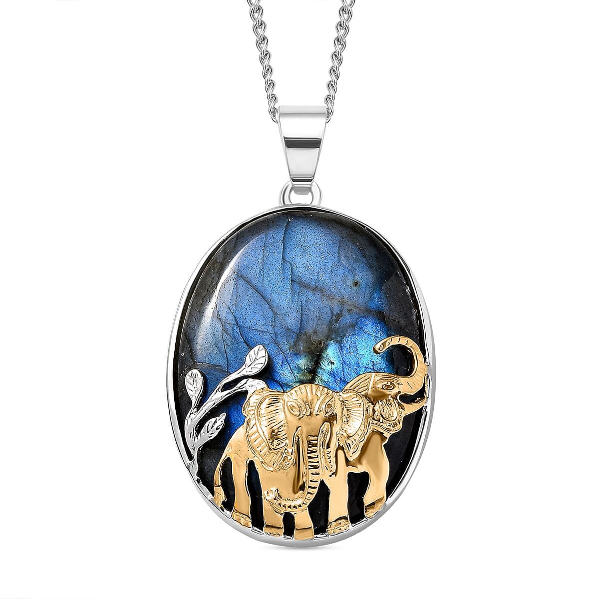Lapis Lazuli Pendant with Curb Chain (Size 20) in Platinum and 18K Vermeil Yellow Gold Plated Sterling Silver 4233935 0