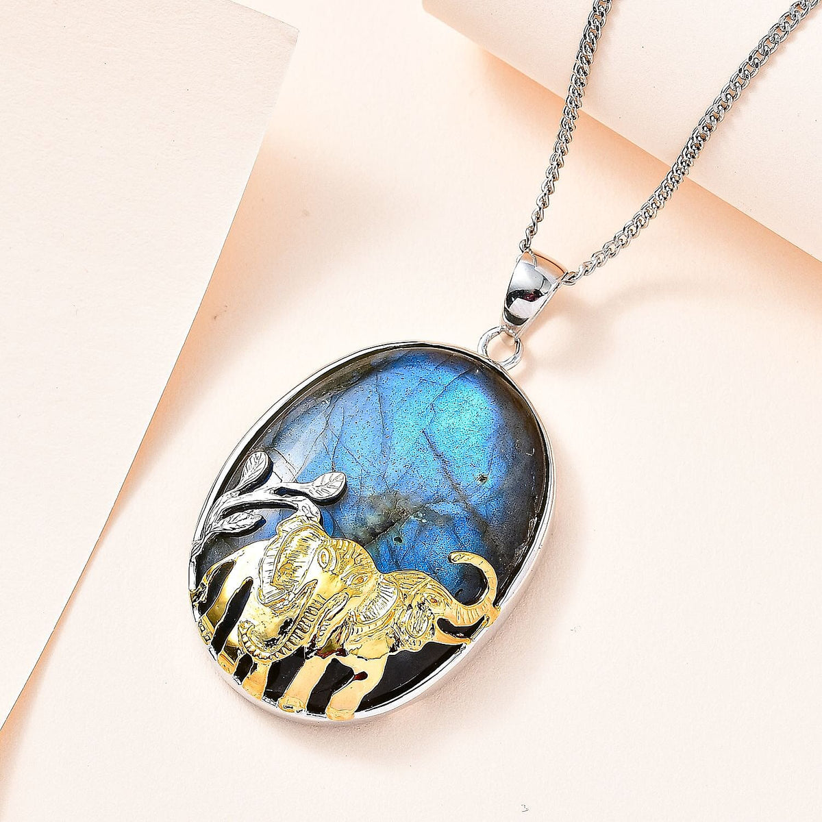 Lapis Lazuli Pendant with Curb Chain (Size 20) in Platinum and 18K Vermeil Yellow Gold Plated Sterling Silver 4233935 1