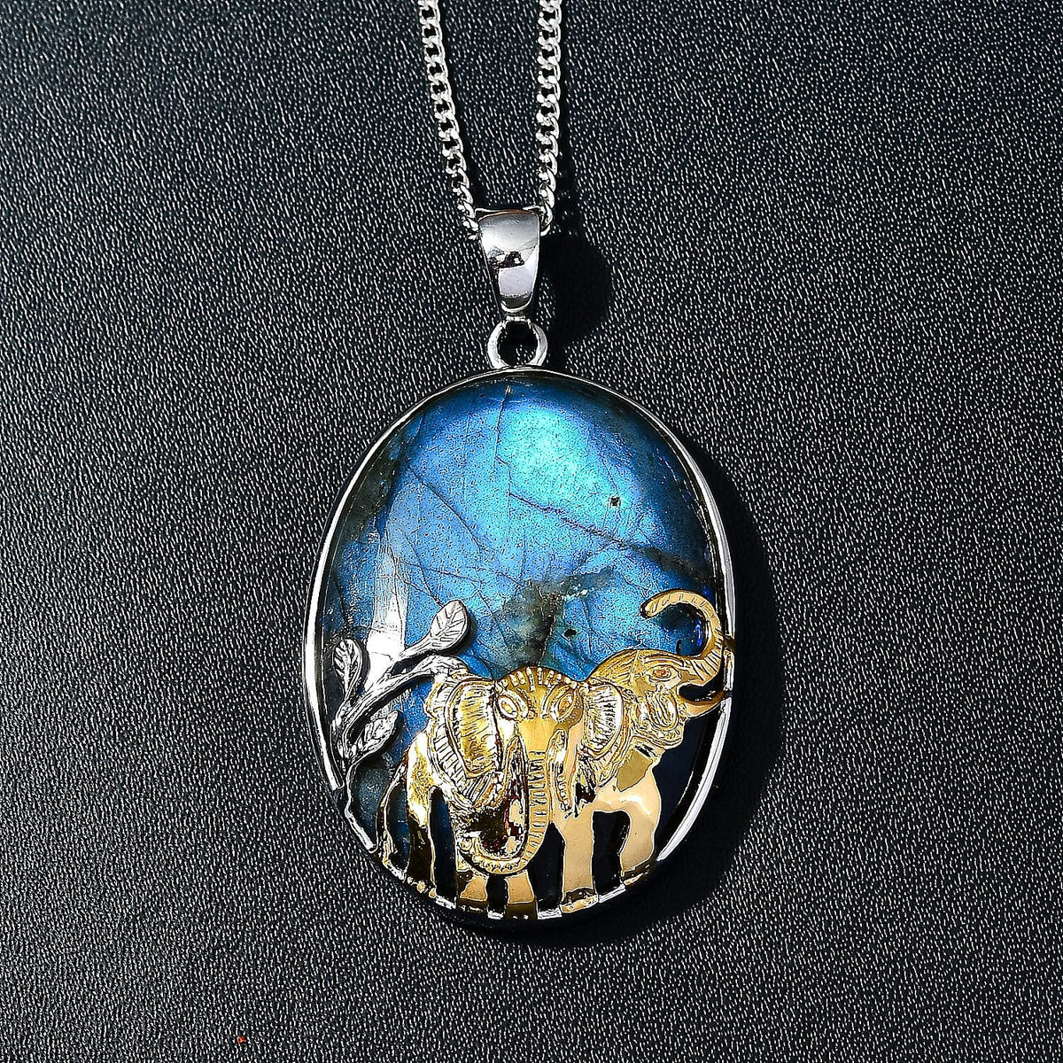 Lapis Lazuli Pendant with Curb Chain (Size 20) in Platinum and 18K Vermeil Yellow Gold Plated Sterling Silver 4233935 2