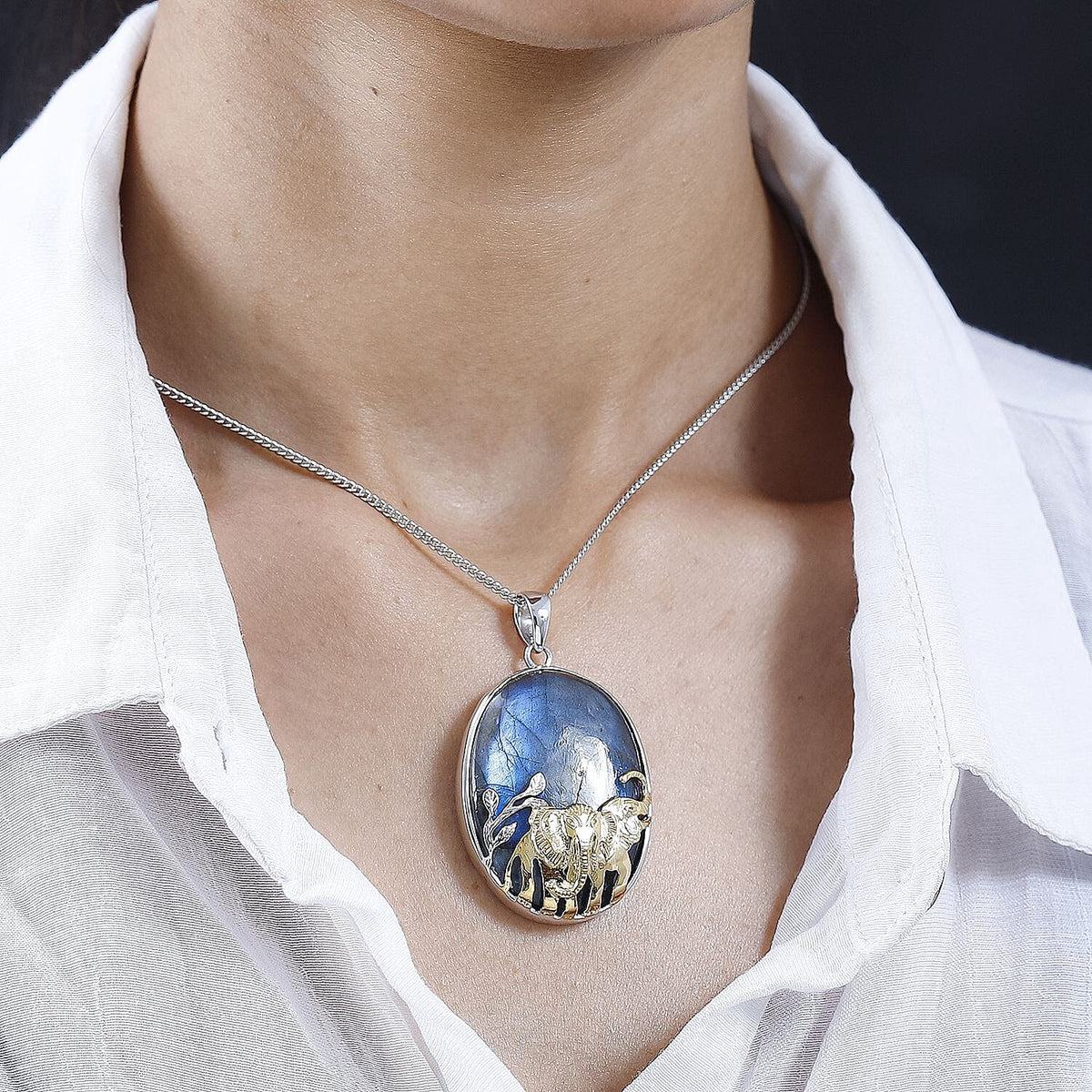 Lapis Lazuli Pendant with Curb Chain (Size 20) in Platinum and 18K Vermeil Yellow Gold Plated Sterling Silver 4233935 3