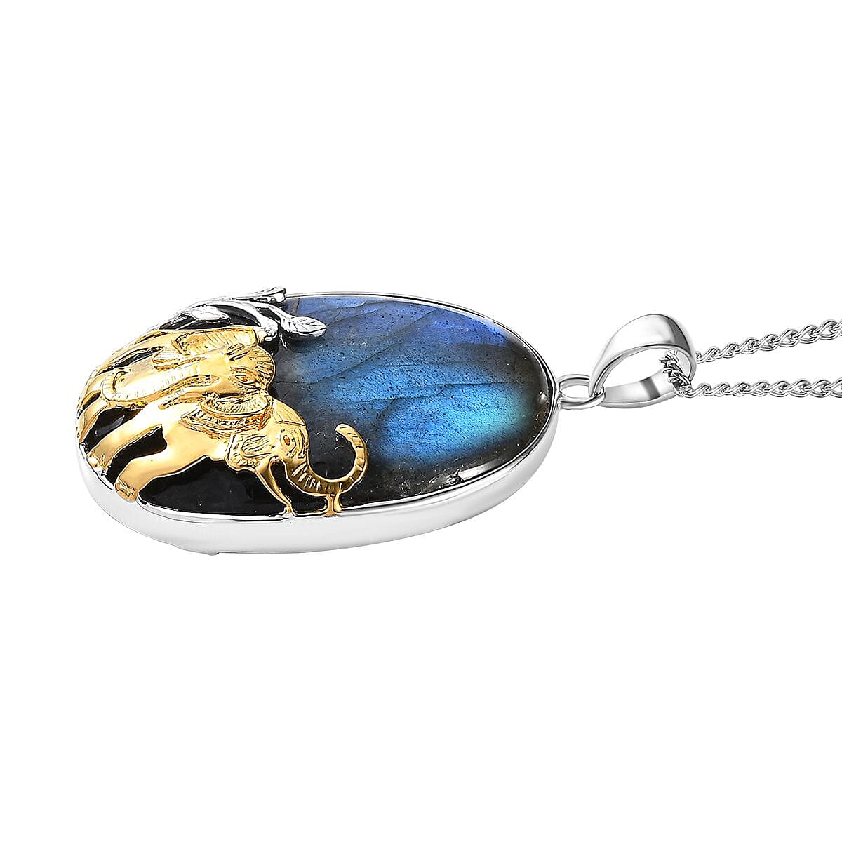 Lapis Lazuli Pendant with Curb Chain (Size 20) in Platinum and 18K Vermeil Yellow Gold Plated Sterling Silver 4233935 4