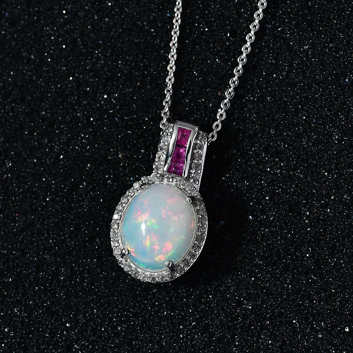 Ethiopian Welo Opal, African Ruby and Natural Zircon Pendant with Chain (Size 20) in Platinum Overlay Sterling Silver 2.40 Ct. 4235507 3