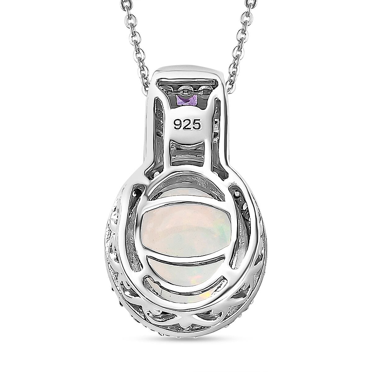 Ethiopian Welo Opal, African Ruby and Natural Zircon Pendant with Chain (Size 20) in Platinum Overlay Sterling Silver 2.40 Ct. 4235507 5