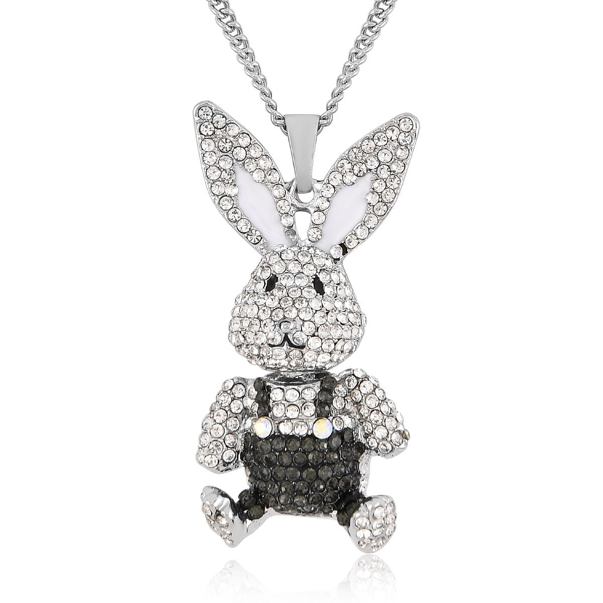 Black &amp; White Austrian Crystal Enameled Bunny Pendant with Chain (Size 29-2 inch Ext.) 4238535 0
