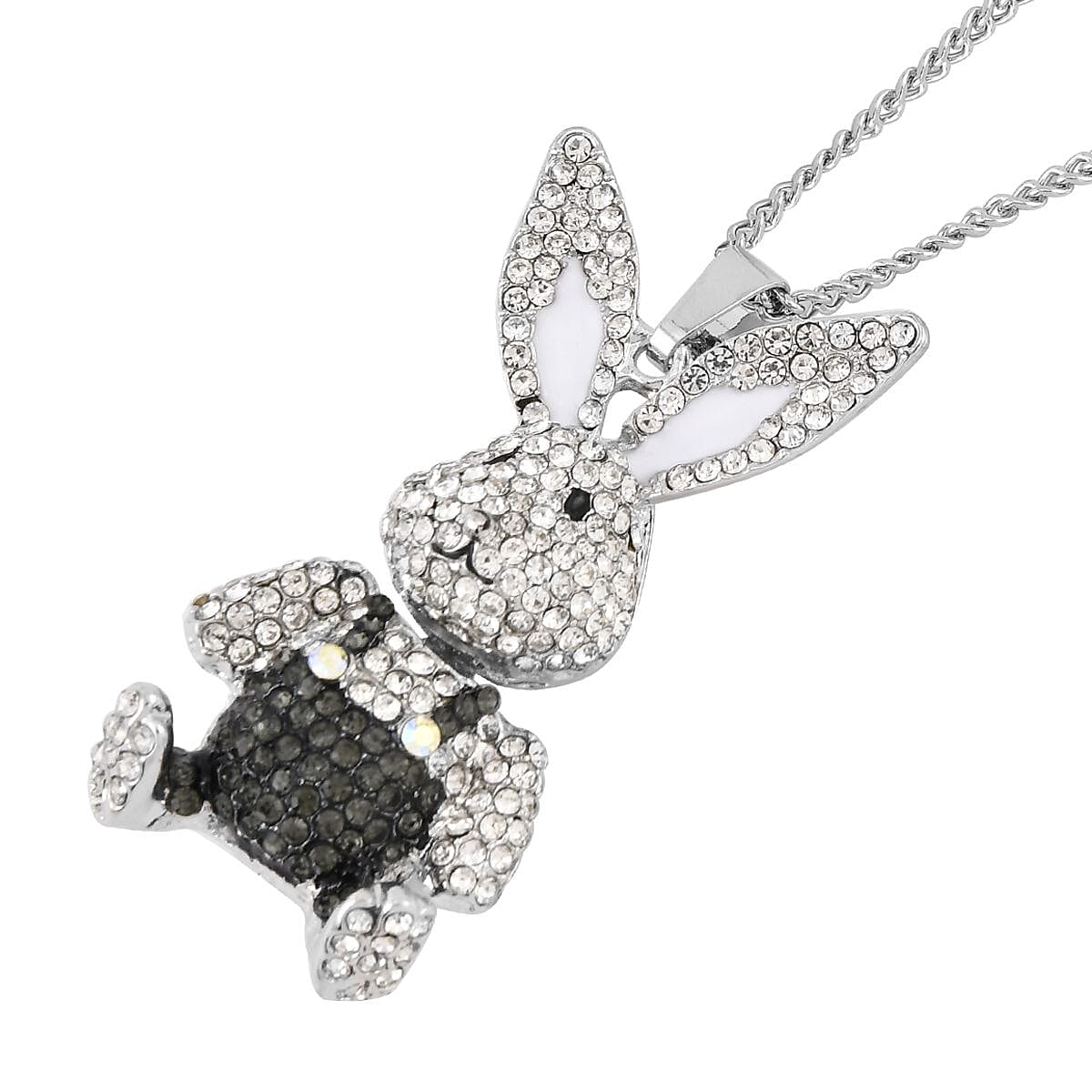Black &amp; White Austrian Crystal Enameled Bunny Pendant with Chain (Size 29-2 inch Ext.) 4238535 3
