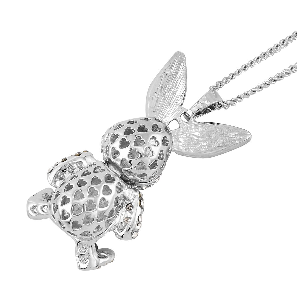Black &amp; White Austrian Crystal Enameled Bunny Pendant with Chain (Size 29-2 inch Ext.) 4238535 4