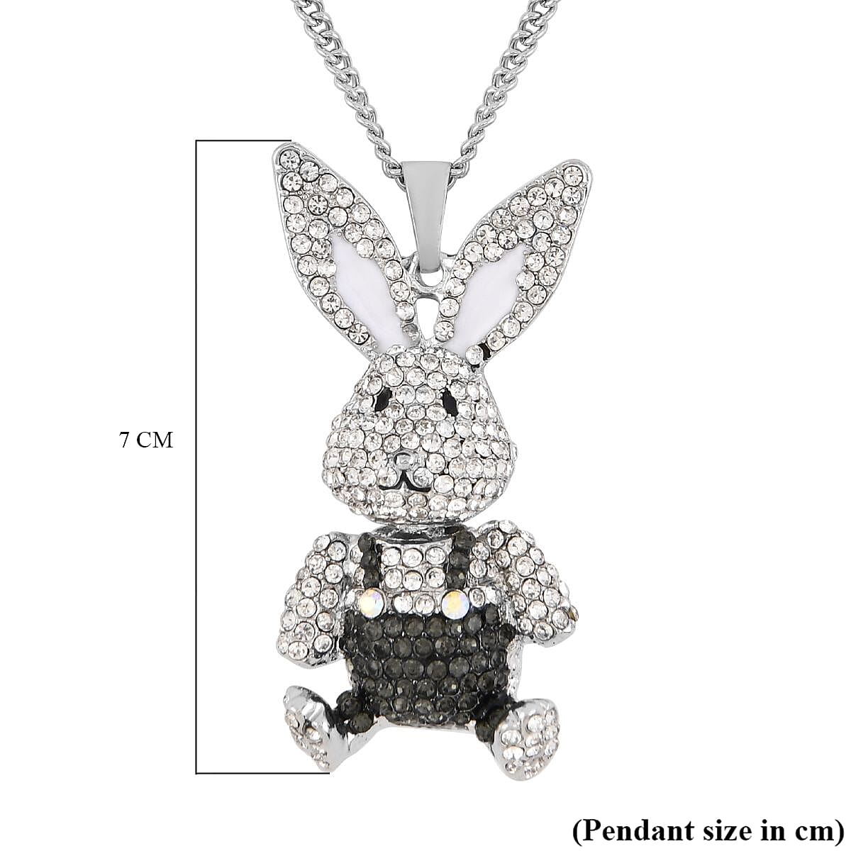 Black &amp; White Austrian Crystal Enameled Bunny Pendant with Chain (Size 29-2 inch Ext.) 4238535 6