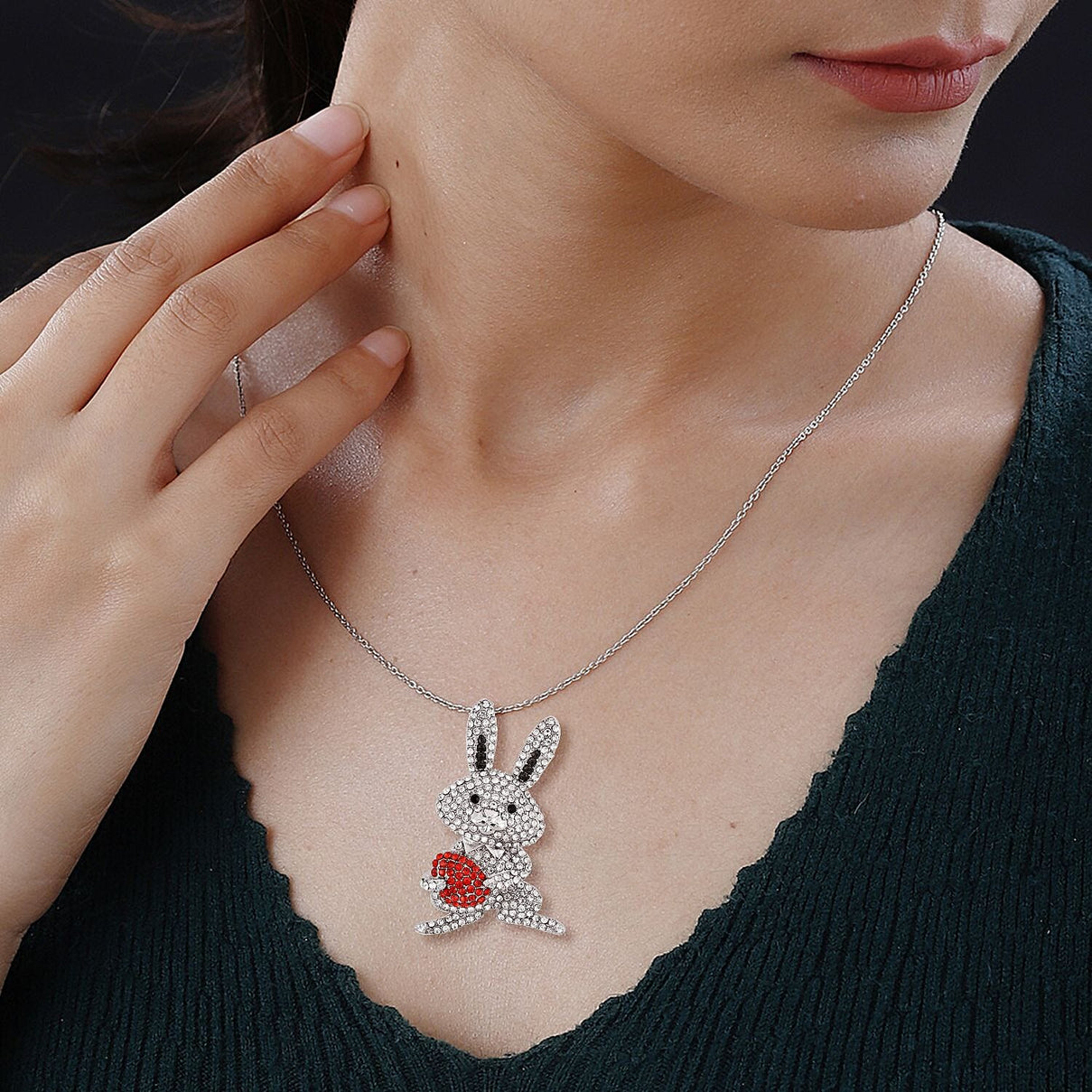 2 in 1 Multicolour Austrian Crystal Bunny Pendant &amp; Brooch in Silver Tone 4238537 3