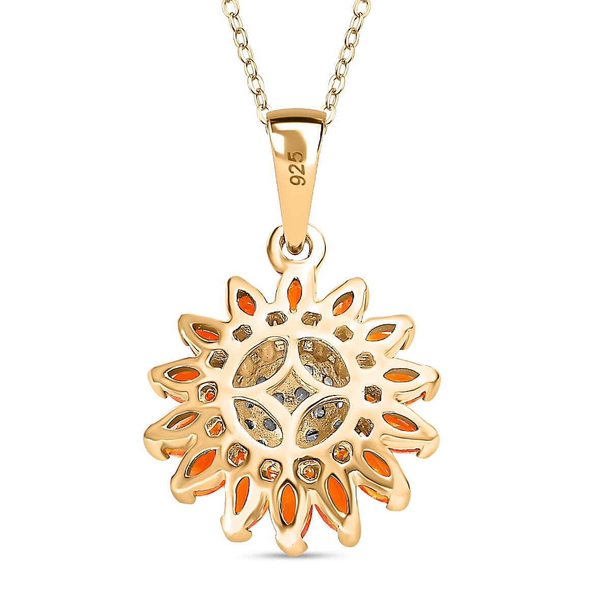 Salamanca Fire Opal and Natural Zircon Sunflower Pendant with Chain (Size 20) in 18K Vermeil Yellow Gold Plated Sterling Silver 4243350 4