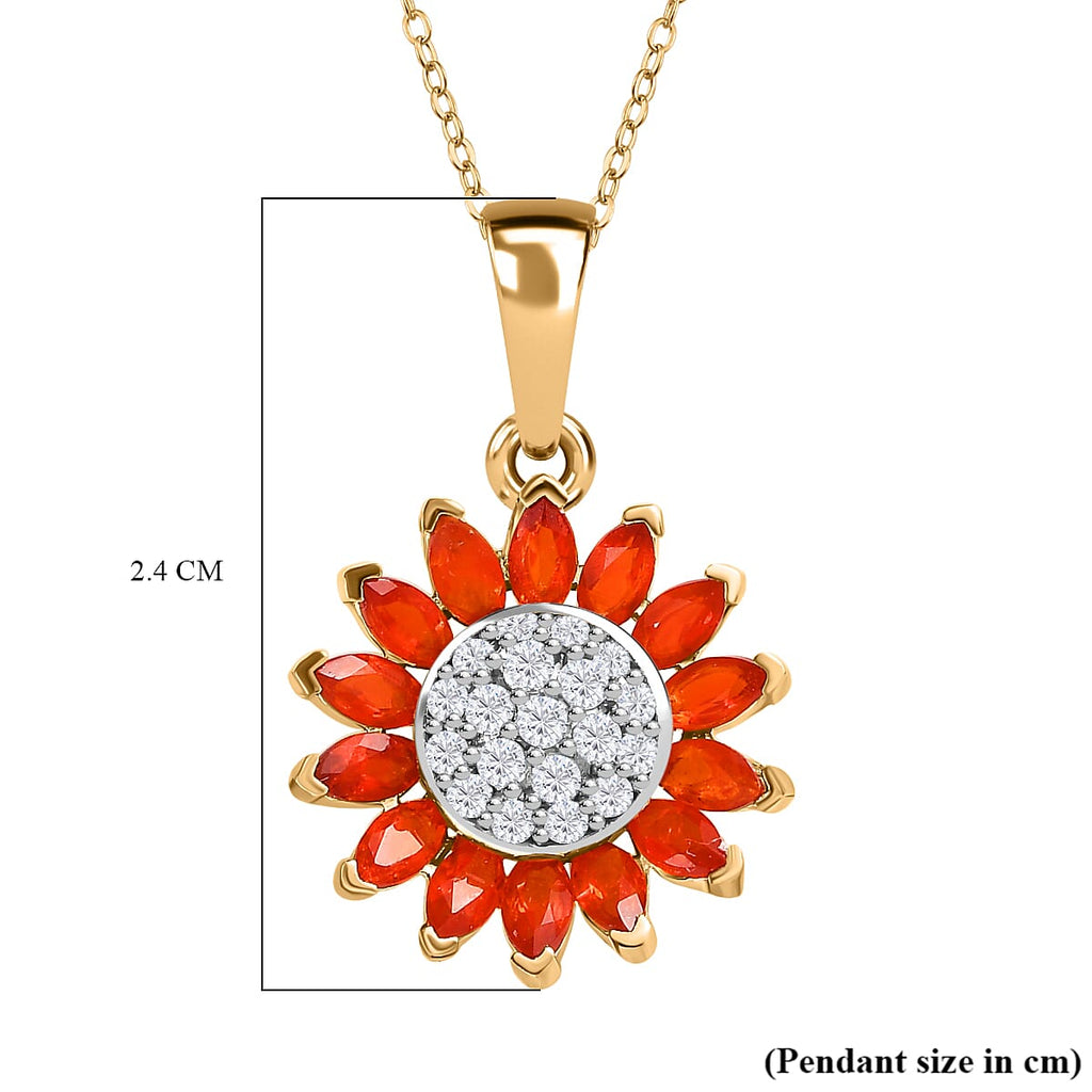 Salamanca Fire Opal & Natural Zircon The Sunflower Pendant with Chain (Size 20) in 18K Gold Vermeil Sterling Silver 1.00 Ct.