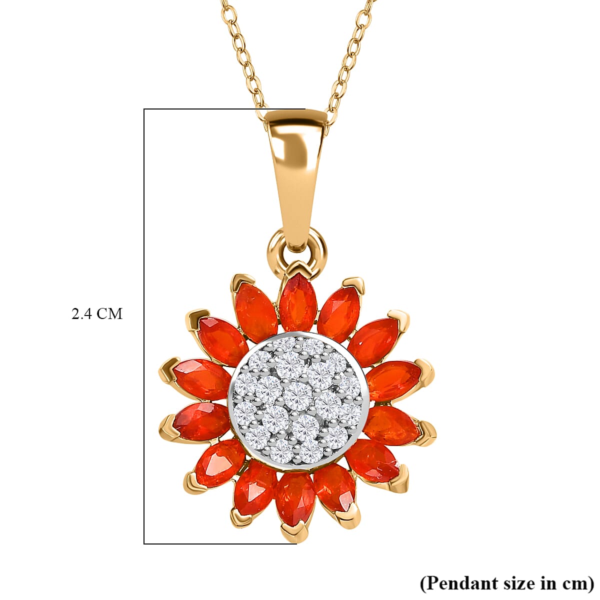 Salamanca Fire Opal and Natural Zircon Sunflower Pendant with Chain (Size 20) in 18K Vermeil Yellow Gold Plated Sterling Silver 4243350 6