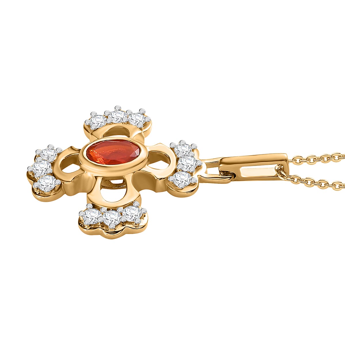 Salamanca Fire Opal and Natural Zircon Cross Pendant with Chain (Size 20) in 18K Vermeil Yellow Gold Plated Sterling Silver 4243358 3