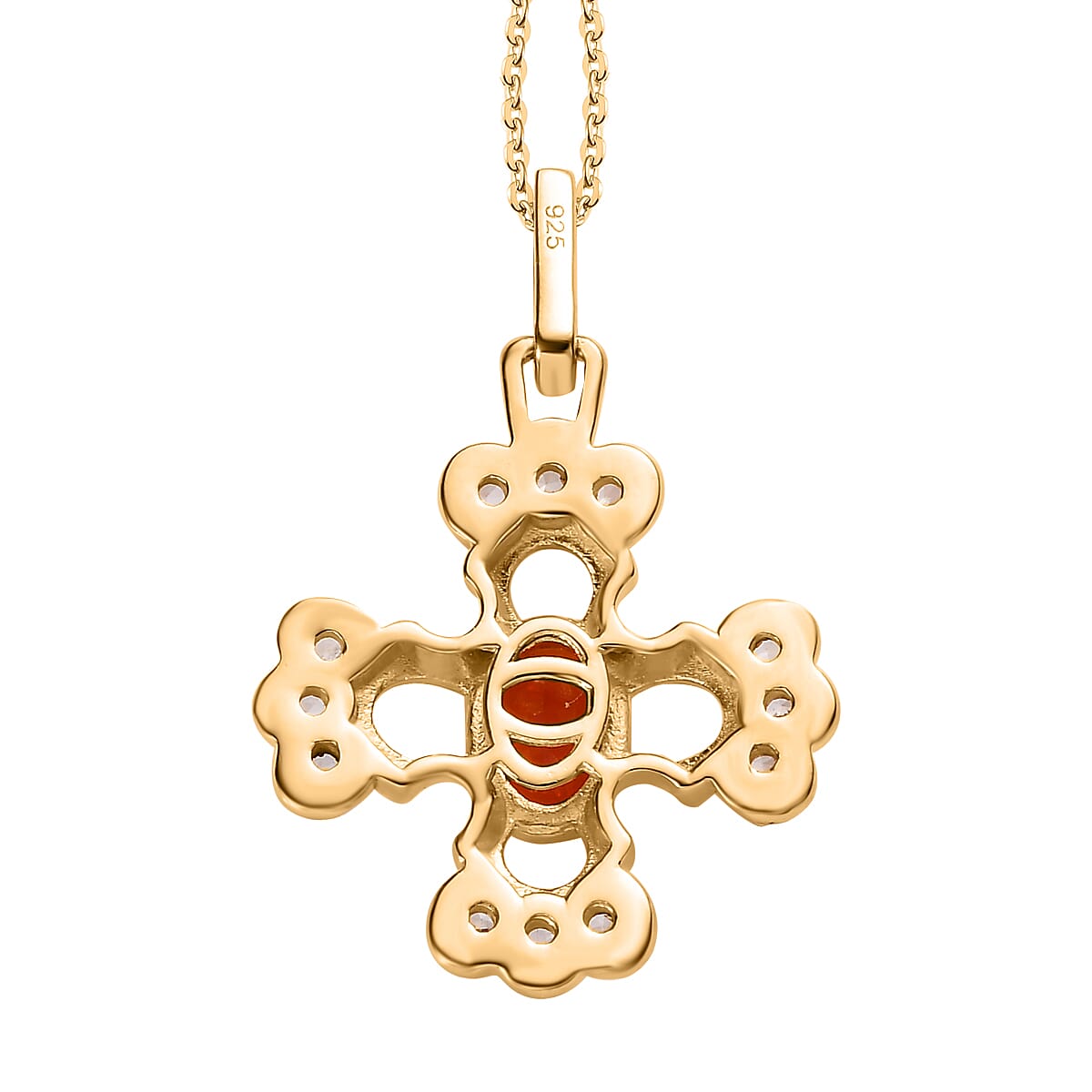 Salamanca Fire Opal and Natural Zircon Cross Pendant with Chain (Size 20) in 18K Vermeil Yellow Gold Plated Sterling Silver 4243358 4
