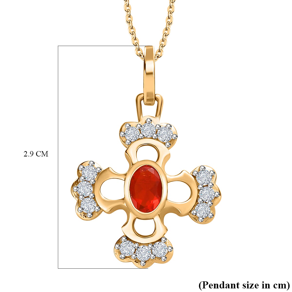 Salamanca Fire Opal and Natural Zircon Cross Pendant with Chain (Size 20) in 18K Vermeil Yellow Gold Plated Sterling Silver 4243358 6