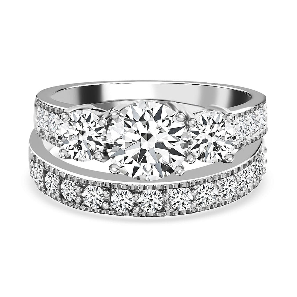 Set of 2 -  White Cubic Zirconia Ring in Rhodium Overlay Sterling Silver 1.38 ct  Silver Wt. 6.25 Gms  4.920  Ct.
