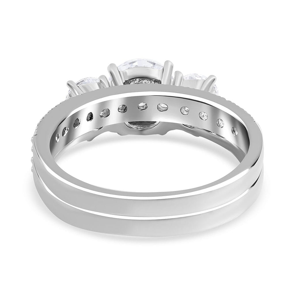 Set of 2 -  White Cubic Zirconia Ring in Rhodium Overlay Sterling Silver 1.38 ct  Silver Wt. 6.25 Gms  4.920  Ct.