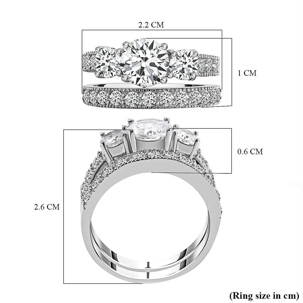 Set of 2 -  White Cubic Zirconia Ring in Rhodium Overlay Sterling Silver 1.38 ct  Silver Wt. 6.25 Gms  4.920  Ct.