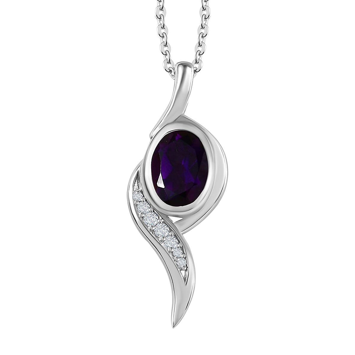 Moroccan Amethyst &amp; Natural Zircon Pendant with Chain (Size 20) in Platinum Overlay Sterling Silver 1.25 Ct. 4244173 0