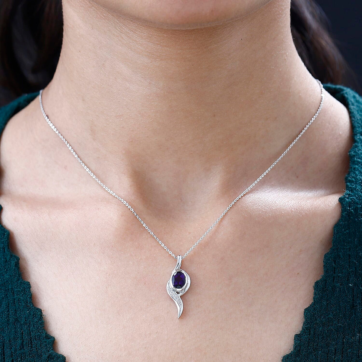 Moroccan Amethyst &amp; Natural Zircon Pendant with Chain (Size 20) in Platinum Overlay Sterling Silver 1.25 Ct. 4244173 1