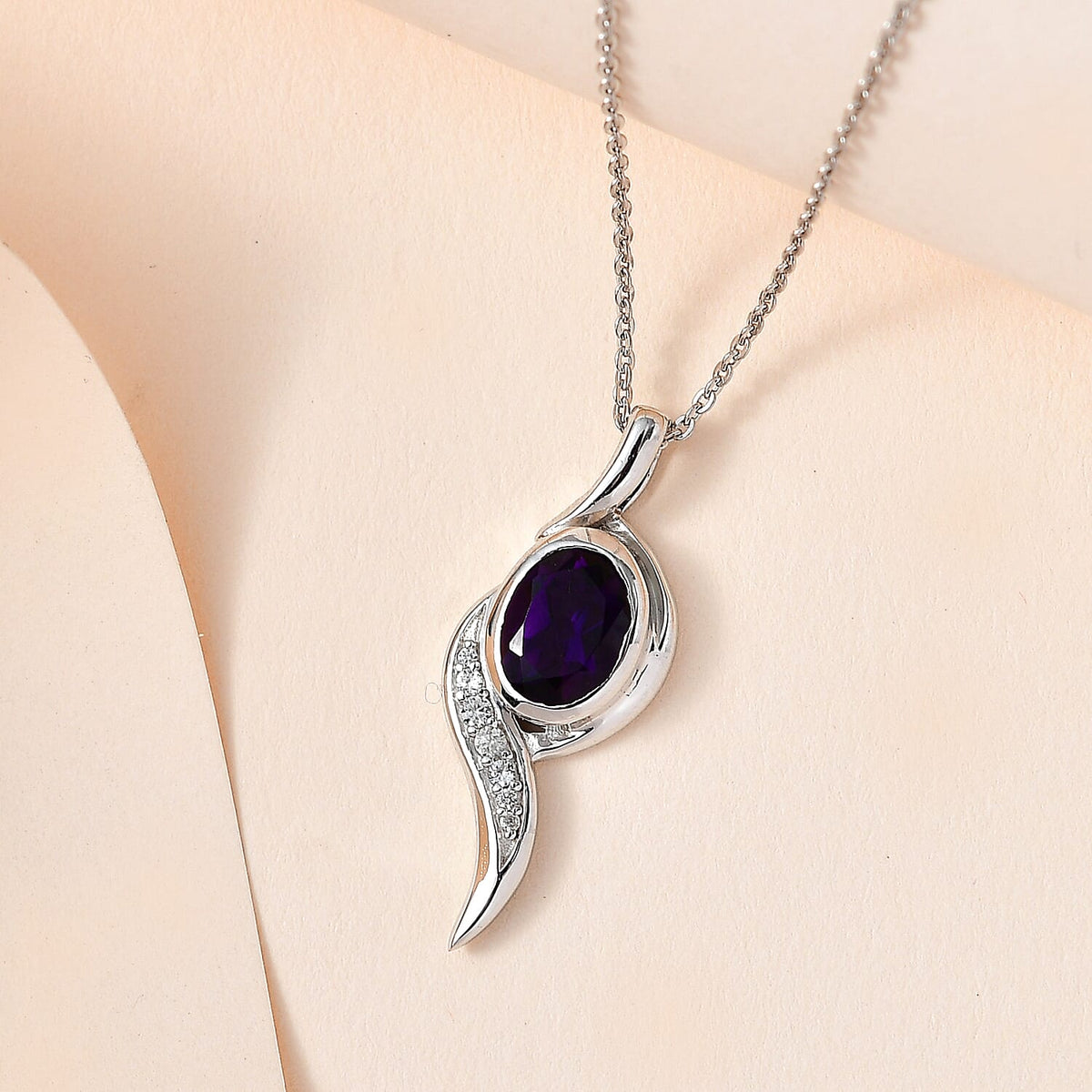 Moroccan Amethyst &amp; Natural Zircon Pendant with Chain (Size 20) in Platinum Overlay Sterling Silver 1.25 Ct. 4244173 2