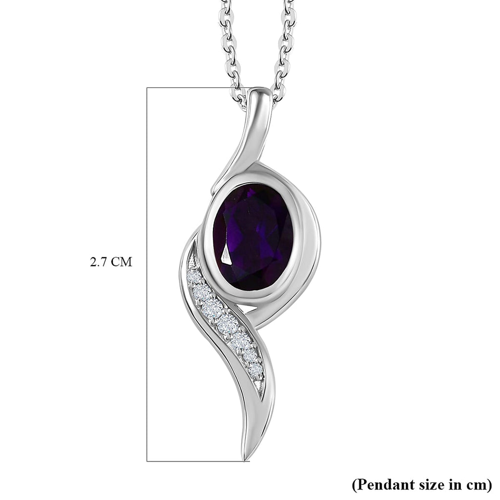 Moroccan Amethyst & Natural Zircon Pendant with Chain (Size 20) in Platinum Overlay Sterling Silver 1.25 Ct.