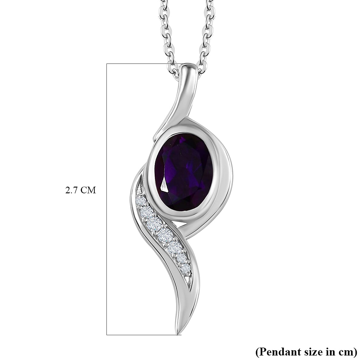 Moroccan Amethyst &amp; Natural Zircon Pendant with Chain (Size 20) in Platinum Overlay Sterling Silver 1.25 Ct. 4244173 6