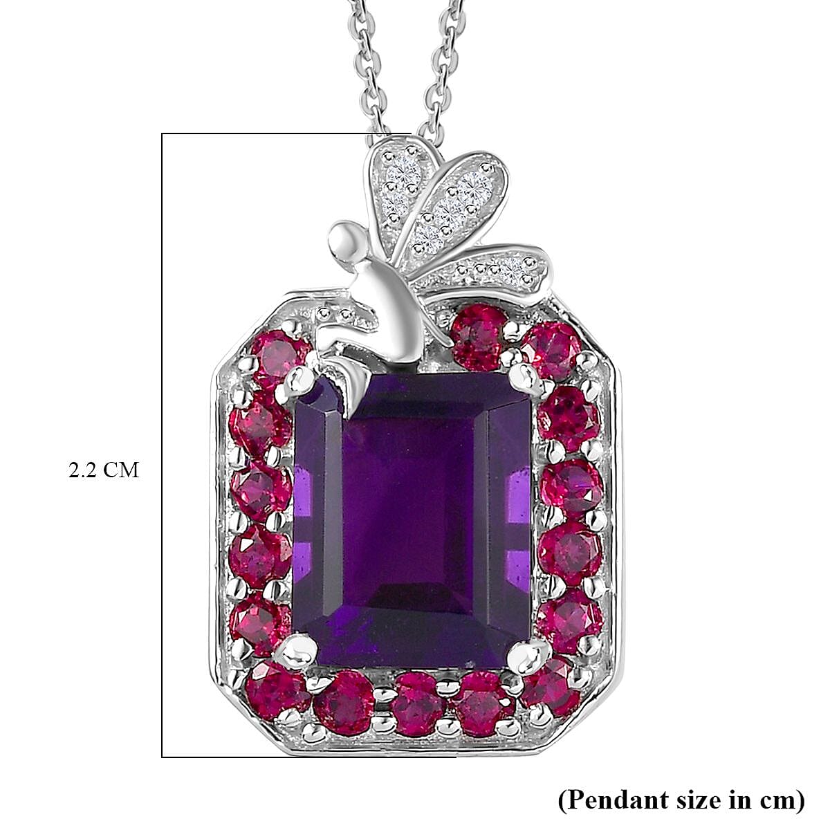 AAA Amethyst, Rhodolite Garnet &amp; Natural Zircon Halo Pendant with Chain (Size 20) in Platinum Overlay Sterling Silver 4.74 Ct 4244769 6