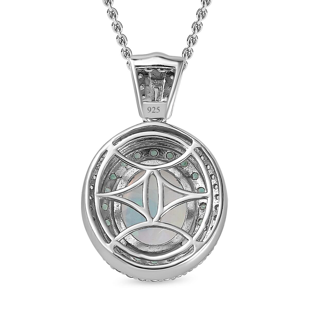 Ethiopian Welo Opal &amp; Natural Zircon &amp; Emerald Pendant with Chain (Size 20) in Platinum Overlay Sterling Silver 3.76 Ct. 4246503 6