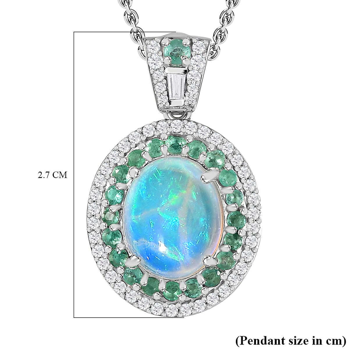 Ethiopian Welo Opal &amp; Natural Zircon &amp; Emerald Pendant with Chain (Size 20) in Platinum Overlay Sterling Silver 3.76 Ct. 4246503 8