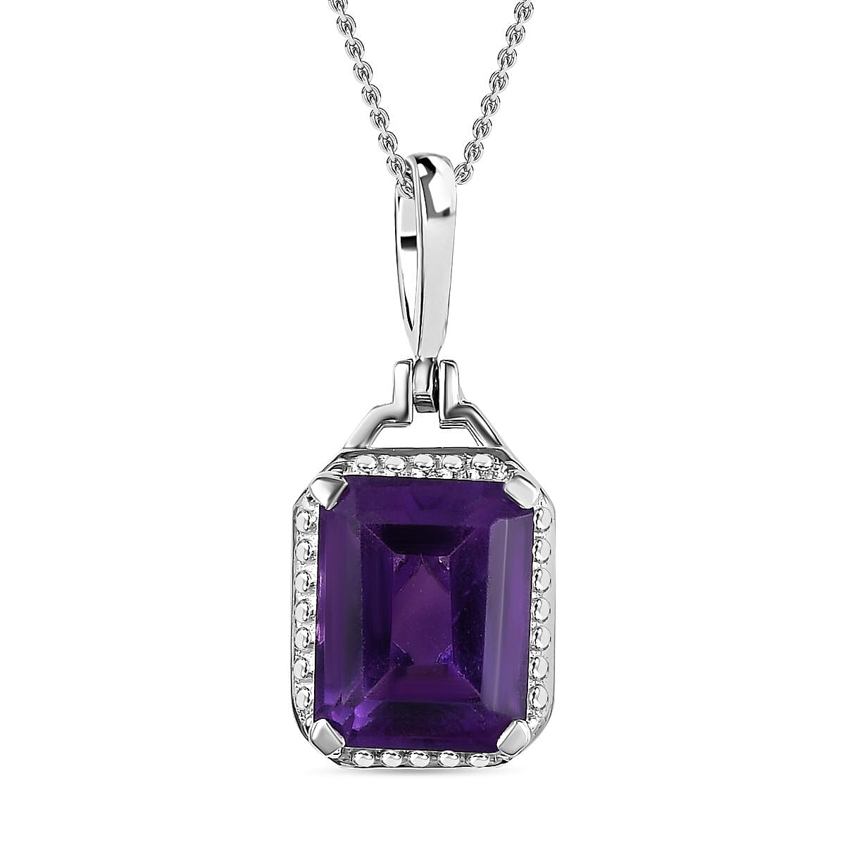 AAA Amethyst Solitaire Halo Pendant with Chain (Size 20) in Platinum Overlay Sterling Silver 2.35 Ct 4249608 0