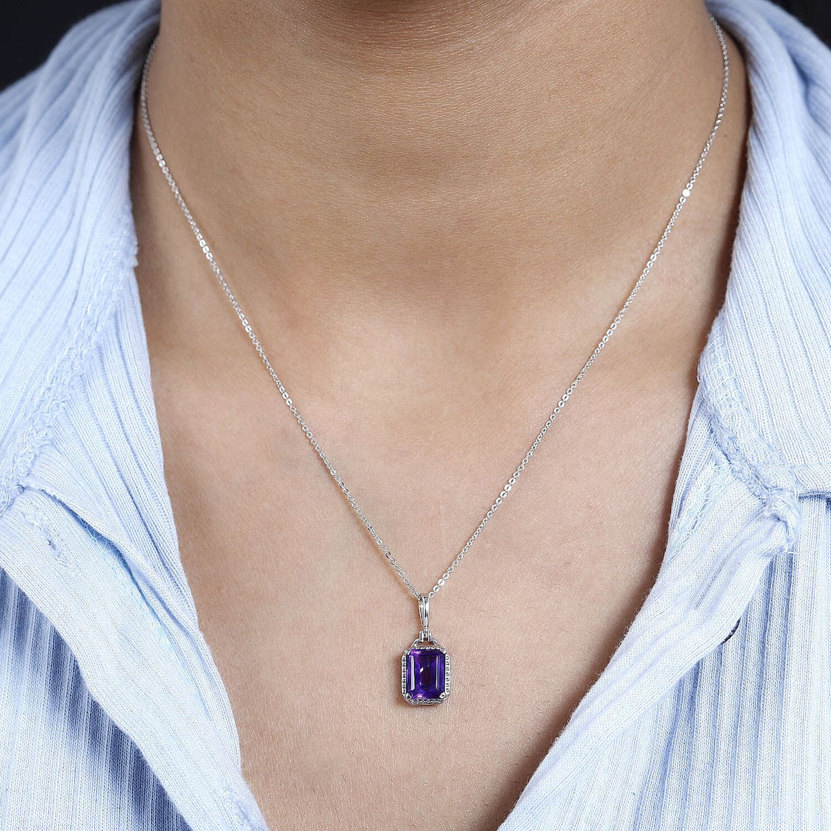 AAA Amethyst Solitaire Halo Pendant with Chain (Size 20) in Platinum Overlay Sterling Silver 2.35 Ct 4249608 1