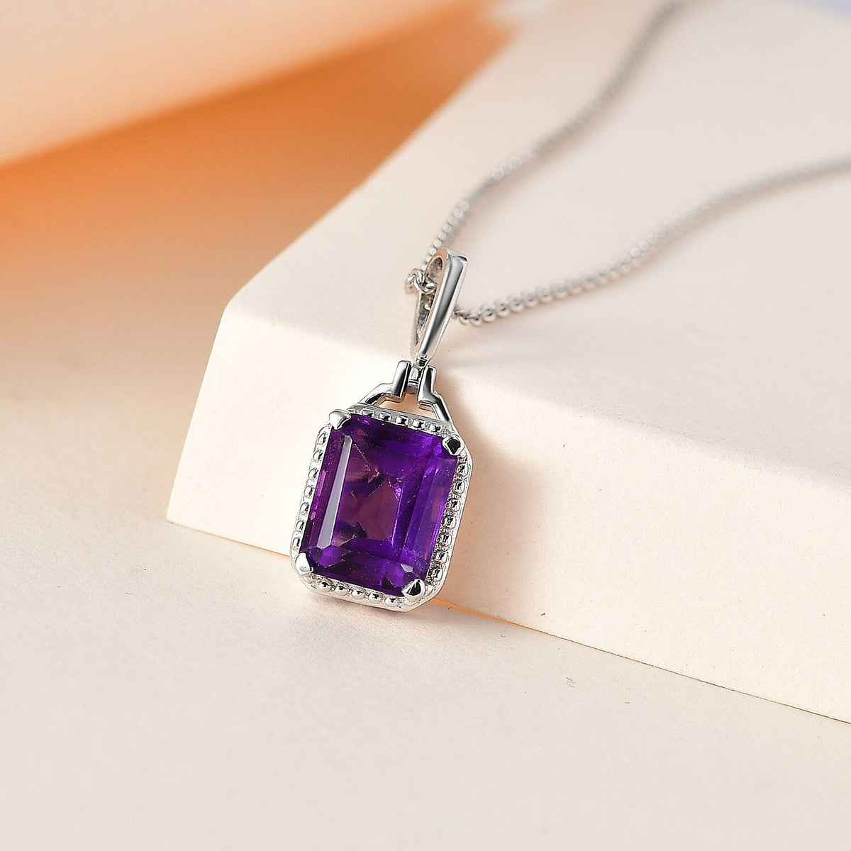 AAA Amethyst Solitaire Halo Pendant with Chain (Size 20) in Platinum Overlay Sterling Silver 2.35 Ct 4249608 2