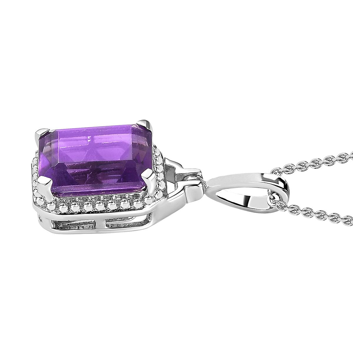 AAA Amethyst Solitaire Halo Pendant with Chain (Size 20) in Platinum Overlay Sterling Silver 2.35 Ct 4249608 3