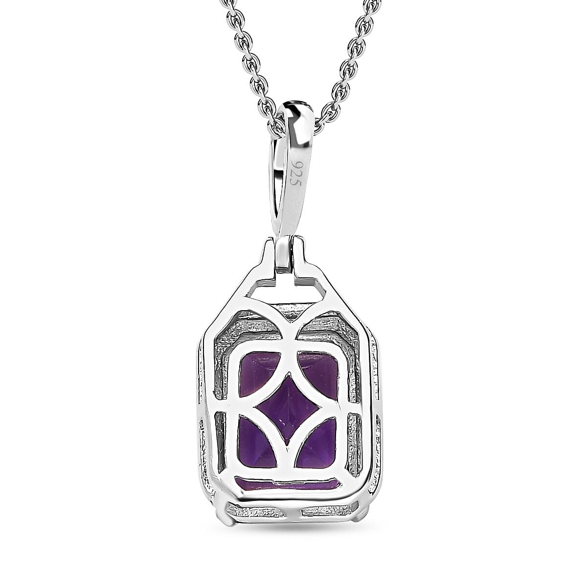 AAA Amethyst Solitaire Halo Pendant with Chain (Size 20) in Platinum Overlay Sterling Silver 2.35 Ct 4249608 4