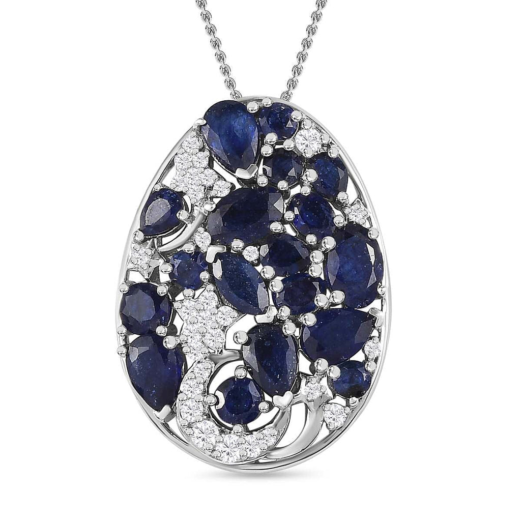 GP Celestial Collection - Masoala Sapphire & Natural Zircon Pendant with Chain (Size 20) in Platinum Overlay Sterling Silver, 6.14 Ct