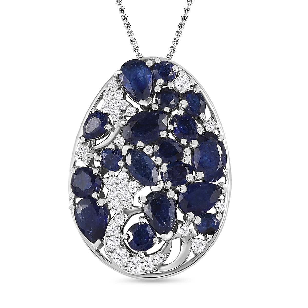 GP Celestial Collection - Masoala Sapphire &amp; Natural Zircon Pendant with Chain (Size 20) in Platinum Overlay Sterling Silver, 6.14 Ct 4251925 0